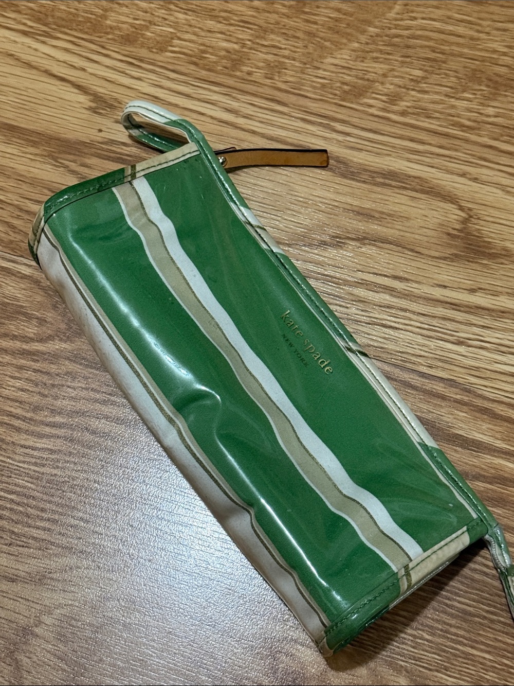 kate spade Green and Cream Striped Zip Wristlet